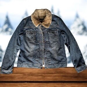 GAP Brown Teddy Lined Fleece Denim Jacket Large
